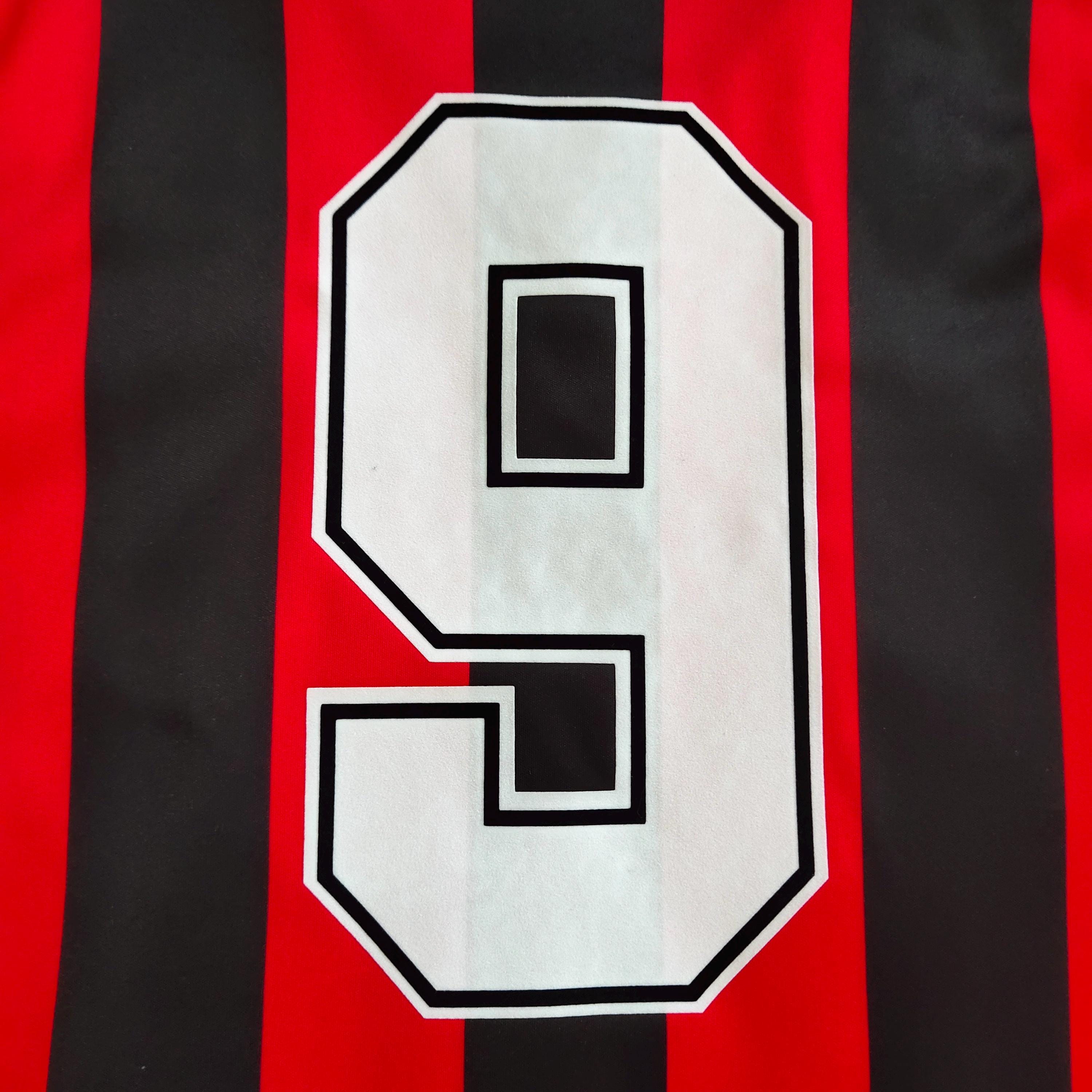Maillot AC Milan 1991-92 Rétro – Taille L, Domicile Noir, Numéro 9 Van Basten, Occasion Collector !