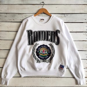 RARE Vintage 90s Distressed Raiders Football by Nutmeg Sweatshirt Raiders Crewneck Raiders Pullover Embroidery Logo White Color Men&#39;s Fit M