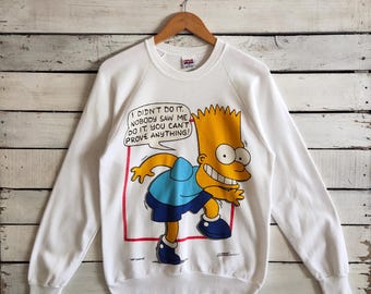 Vintage 80er Jahre DISTRESSED Bart SIMPSON Sweatshirt Simpson Crewneck SIMPSON Pullover Logo gemustert Weiße Farbe Herren Fit S