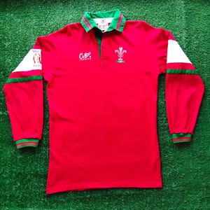 Vintage 90-tals Wales Rugby Union av Cotton Traders långärmad tröja Wales skjorta Wales pullover Wales jumper broderad logotyp röd färg herr M