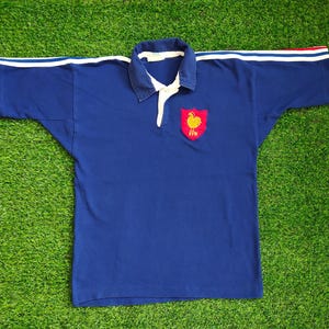 Vintage 90s DISTRESSED France Rugby Union Shirt Short Sleeve Jersey France Shirt France Pullover Embroidery Logo Blue Color Men&#39;s M
