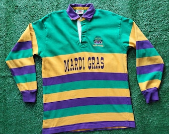 Camiseta de rugby de manga larga Barbarian Rugby, vintage, desgastada, de los años 90, con logotipo bordado, color verde, talla L para hombre