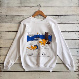 Vintage 80s Bart Simpson Sweatshirt Simpson Crewneck Simpson Pullover Simpson Sweater Simpson Jumper Printed Logo White Color Men&#39;s Fit S