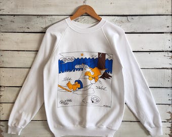 Vintage 80er Jahre Bart Simpson Sweatshirt Simpson Crewneck SIMPSON Pullover SIMPSON Sweatshirt Pullover Gedruckt Logo Weiße Farbe Herren Fit S