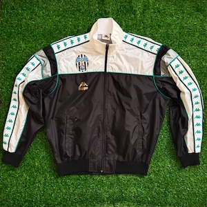 Vintage 80s DISTRESSED Juventus Football Kappa Track Jacket Juventus Sweater Juventus Full Zipper Printed Logo Black Color Men&#39;s M