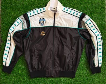 Vintage 80s DISTRESSED Juventus Football Kappa Track Jacket Juventus Sweater Juventus Full Zipper Printed Logo Black Color Men's M