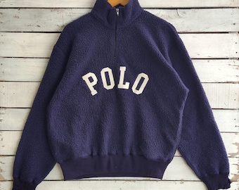 RARE Vintage 90s DISTRESSED Polo Sport Ralph Lauren Sweatshirt Polo Half Zip Polo Pullover Polo Fleece Embroidery Logo Blue Color Men's M