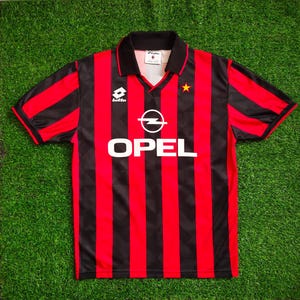 Vintage 90s AC Milan No. 3 Paolo Maldini Football Jersey AC Milan T Shirt AC Milan Tees Sublimation Logo Red Color Men&#39;s Fit M