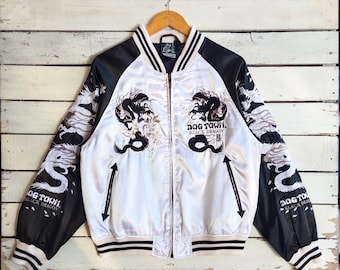 Vintage Dogtown Black Dragon Velvet Jacket, White Skateboarding
