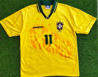 Vintage 90s Brazil No.11 Romario Football Jersey Brazil T Shirt Brazil Tees Brazil Jumper Embroidery Logo Yellow Color Men's Fit L