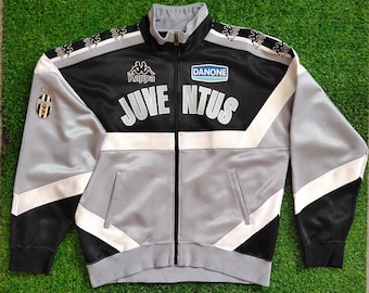 Vintage 90s DISTRESSED Juventus Football Kappa Track Jacket Juventus Sweater Juventus Full Zipper Printed Logo Black Color Men's M