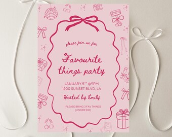 Favorite Things Party Invitation Template | Editable Pink Galentine's Day Gift Swap Invite, Girls Night Digital Download