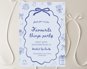 Favorite Things Party Invitation Template | Editable Glue Galentine's Day Gift Swap Invite, Girls Night Digital Download