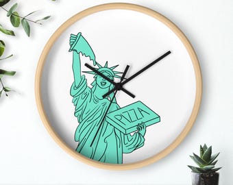 Statue of Liberty Pizza Wall Clock | NYC Home Decor | Pizza Lover Gift | Fun Kitchen Decor | Unique Gift for Pizza Lovers | Quirky Clock
