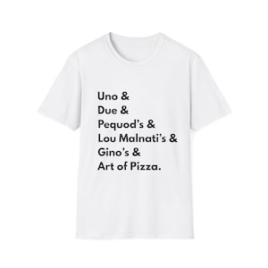 Chicago Deep Dish Pizza Lovers T-Shirt | Classic Chicago Pizza Spots Typography Tee | Uno Due Pequods Lou Malnati&#39;s Gino&#39;s Art of Pizza Gift