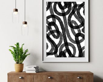 Abstract Black White Wall Art | Modern Minimalist Print | Flowing Curves Digital Download | Contemporary Home Decor | Printable Art