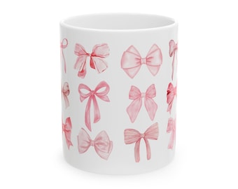Pink Bow Ceramic Mug | Cute Coffee Cup | Gift for Her | Tea Lover's Gift | Feminine Gift | Mother's Day Gift | Pink Bow Coffee Cup