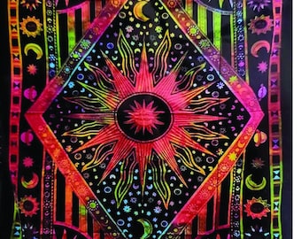 Sun & Moon Tapestry: Universal Love Cotton Wall Hanging - 4.5ft x 6.5ft