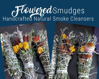 Flowered Smudges | Natural Smoke Cleansers | Meditation | Divination | Rosemary n Sage | Lavender n Sage | Floral Smudge Sticks