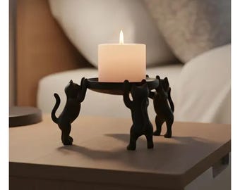 Black Cat Candle Pillar Holder | Playful Witchy Boho Decor