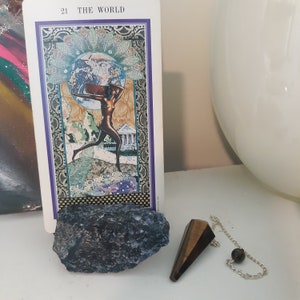 Natural Stone Card of the Day Holder Howlite Obsidian Orange Calcite Quartz Rose Quartz Sodalite Sacred Space Decor image 2