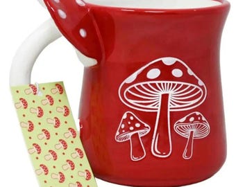 Bright Red Mushroom Mug: Red Cap Handle