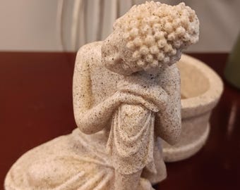Resting Buddha Sandstone Candle Holder: Zen Decor