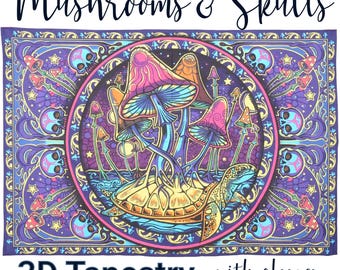 Mushroom Turtle Skull Tapestry: Spiritual Boho Wall Hanging