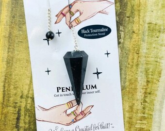 Black Tourmaline Pendulum | Natural Stone Black Tourmaline Divination Tool | Crystal Gemstone Pendulum
