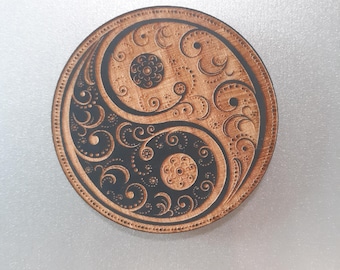 Magnete in legno Yin Yang / Articolo da frigo o per ufficio fatto a mano e decorazione