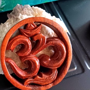 Hand Carved Wood Ohm Symbol: Sacred Meditation Decor, 4&quot; Round