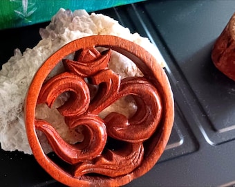 Hand Carved Wood Ohm Symbol: Sacred Meditation Decor, 4" Round