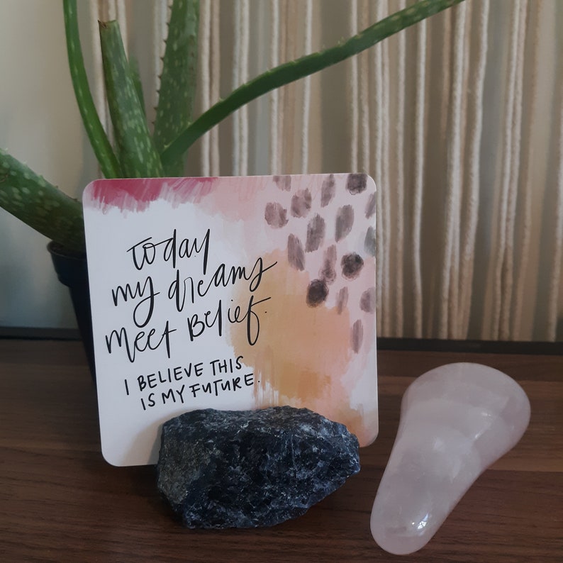 Natural Stone Card of the Day Holder Howlite Obsidian Orange Calcite Quartz Rose Quartz Sodalite Sacred Space Decor image 1