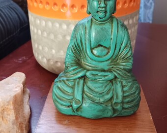 Turquoise Buddha Statue on Stand: Zen Decor Boho Style