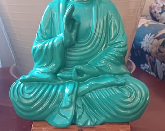 Bright Turquoise 8 inch Buddha Statue: Zen Decor Boho Style