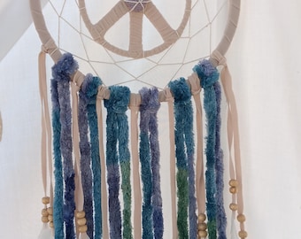 Purple Blue Theme Aromatherapy Heart Stone Dreamcatcher: Boho Peace Sign Decor
