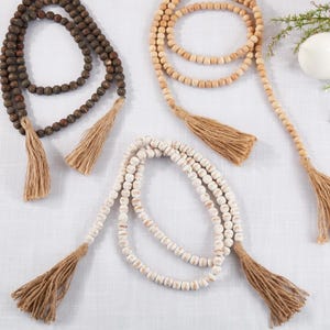Mango Wood Bead Garland with Jute Tassels: Rustic Boho Decor