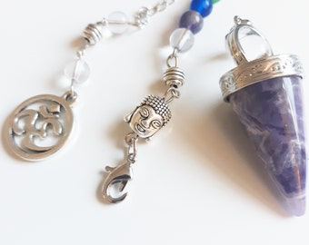 Ohm Buddha Chakra Pendulum & Amethyst Pendant Combo | Natural Stone Pendulum Divination Tool