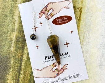 Tigers Eye Pendulum | Natural Stone Tigers Eye Divination Tool | Crystal Pendulum