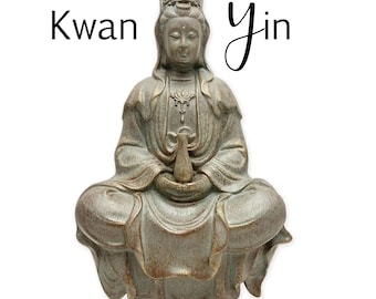 Meditating Kwan Yin Statue: Verdigris Finish, Sacred Altar Decor