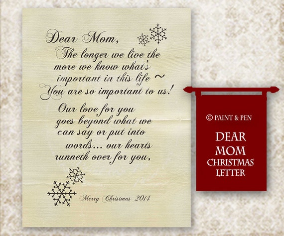 Items similar to Dear Mom- Christmas Card Insert- Letter To Mom- A ...