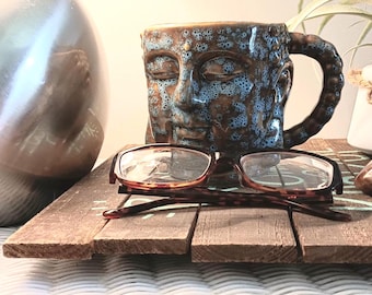 Glazed Ceramic Buddha Head Mug: Zen Decor, Unique Planter
