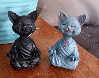 Cat Buddha Statue in Blue Tone | Playful Boho Decor