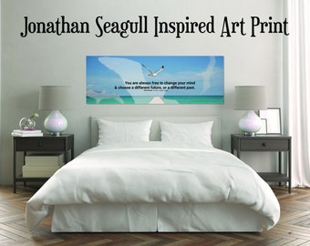 Jonathan Livingston Seagull Inspired Art Print Inspirational Graphic Art Design Coastal Beach Scene Ocean Pier Metaphysical Wall Art Decor