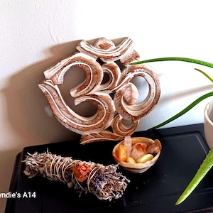 Hand Carved Wood Ohm Symbol: Sacred Meditation Decor, 8&quot; Round