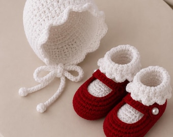 Conjunto de gorro y patucos de ganchillo para bebé / Regalo de invierno hecho a mano para bebé / Hecho en Brasil