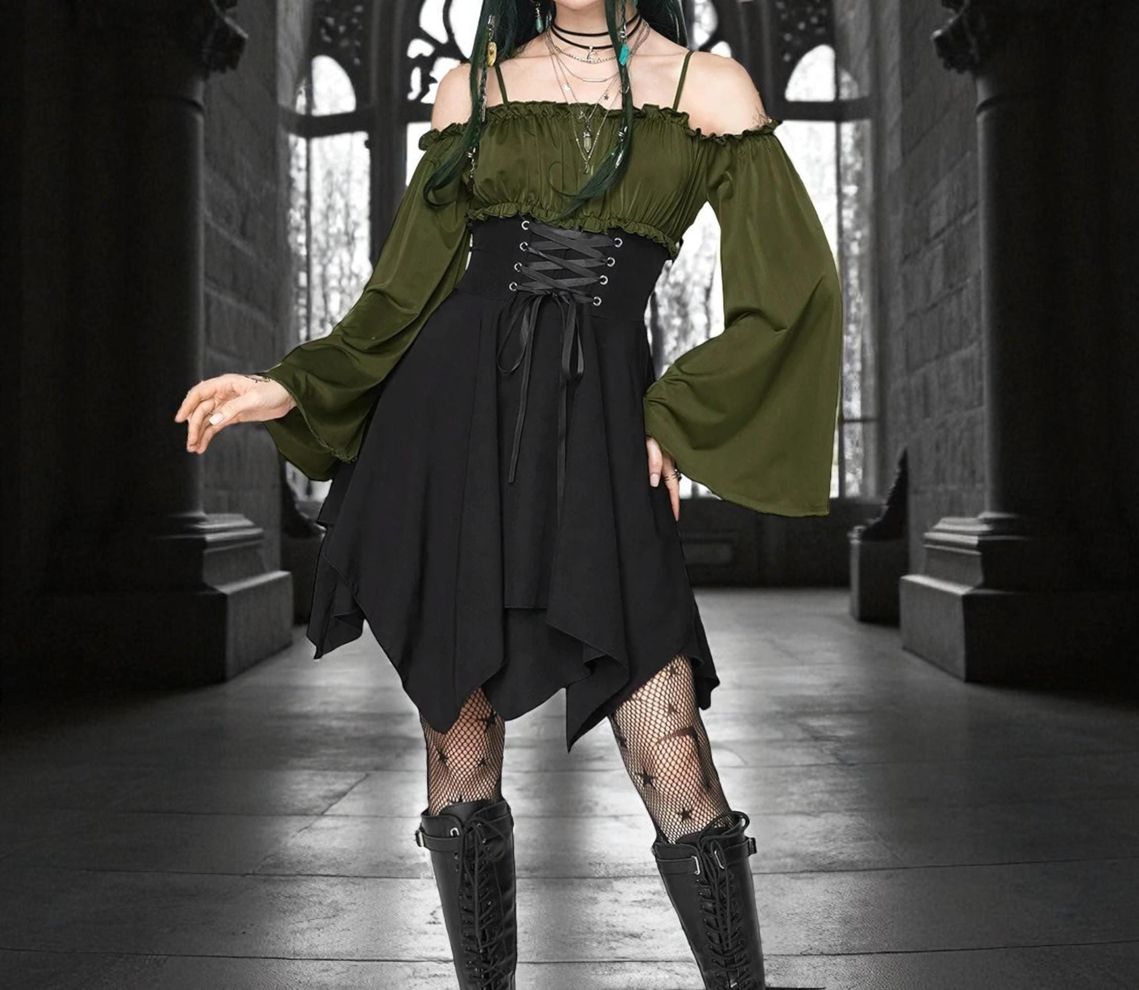 JULSEY - Vestito Corto In Pizzo Nero Con Corpetto E Gonna A Balze - Foto 6