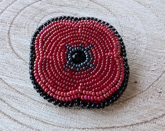 Indigenous Beaded Poppy Pin for Remembrance Day