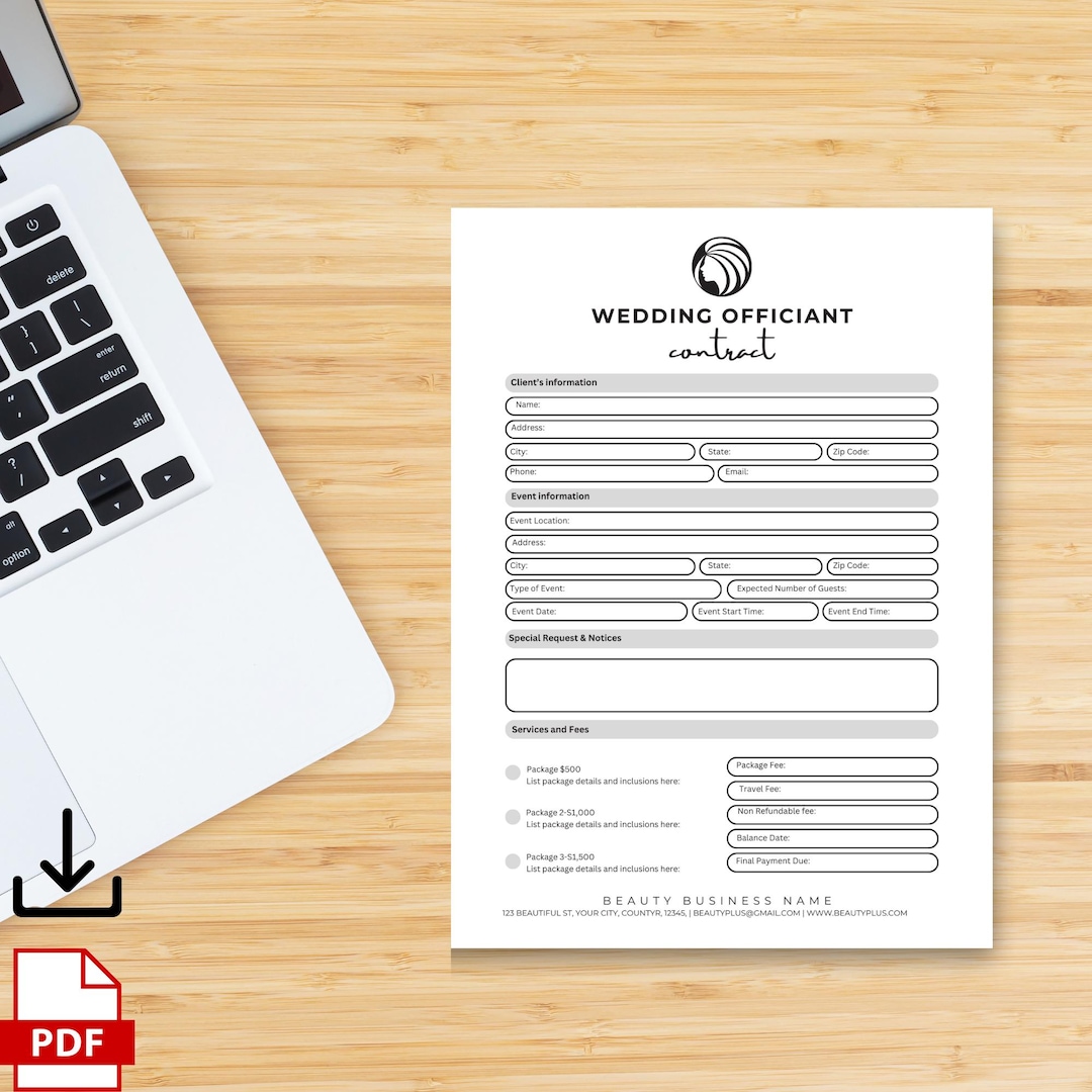 Editable Wedding Officiant Contract Template Customizable Service