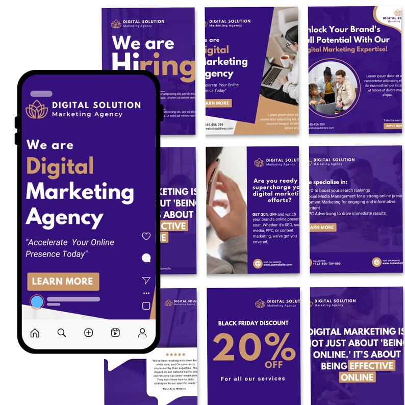 Editable Digital Marketing Templates | Canva Social Media Templates - Etsy